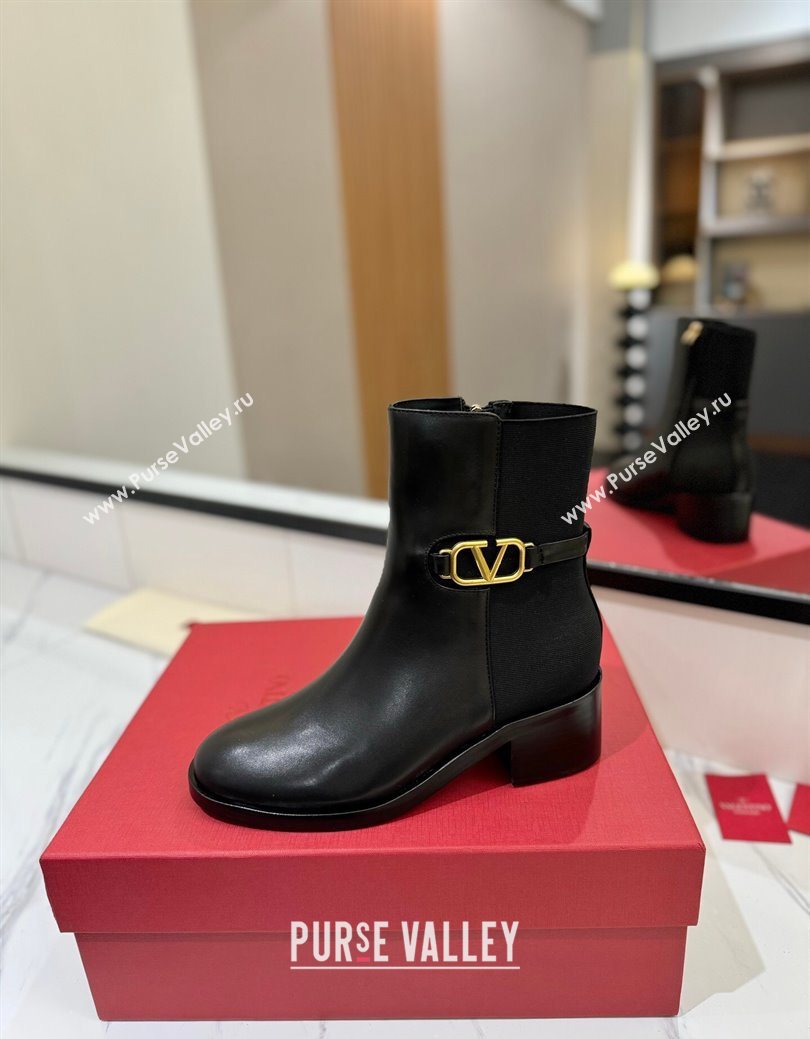 Valentino VLogo Heel Ankle Boots 5.5cm in Calfskin and Canvas Black 2025 VLTN121605 (MD-251216034)
