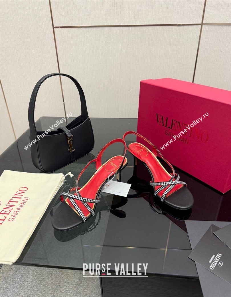 Valentino Calfskin Leather Heel Sandals 5.5cm with Strass Black 2025 VLTN121601 (MD-251216011)