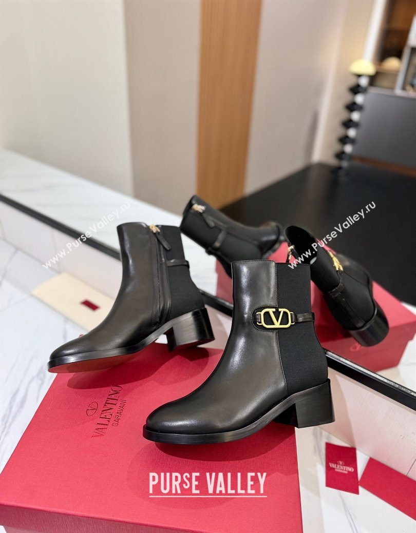 Valentino VLogo Heel Ankle Boots 5.5cm in Calfskin and Canvas Black 2025 VLTN121605 (MD-251216034)