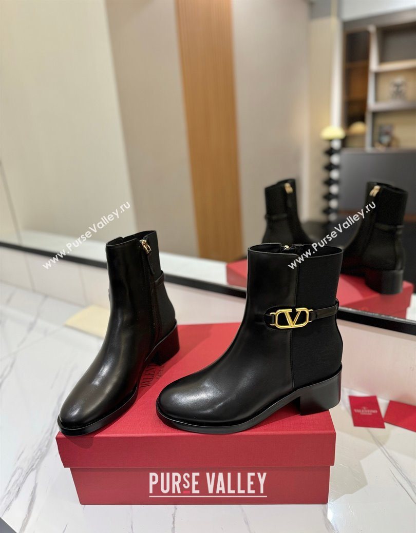 Valentino VLogo Heel Ankle Boots 5.5cm in Calfskin and Canvas Black 2025 VLTN121605 (MD-251216034)