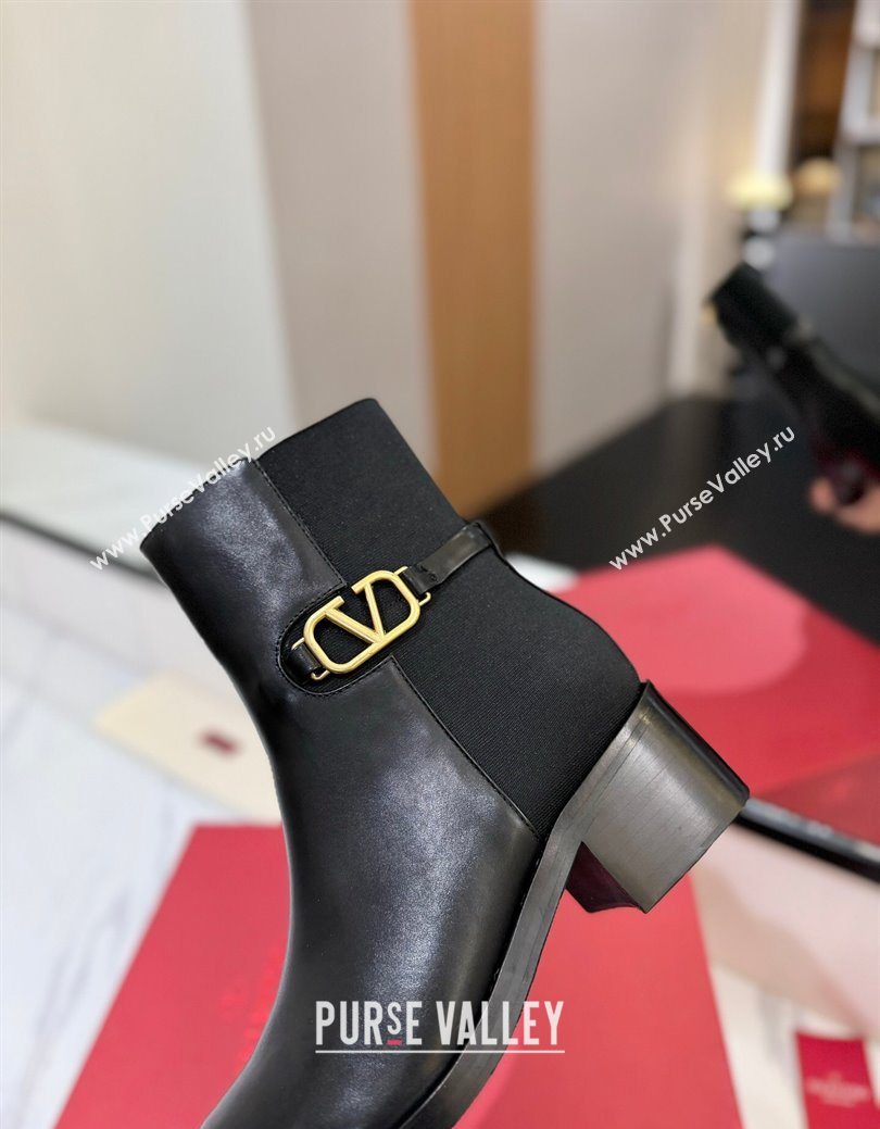Valentino VLogo Heel Ankle Boots 5.5cm in Calfskin and Canvas Black 2025 VLTN121605 (MD-251216034)