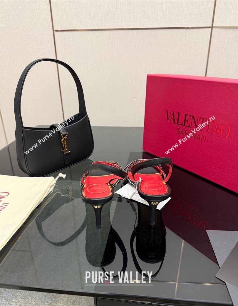 Valentino Calfskin Leather Heel Sandals 5.5cm with Strass Black 2025 VLTN121601 (MD-251216011)