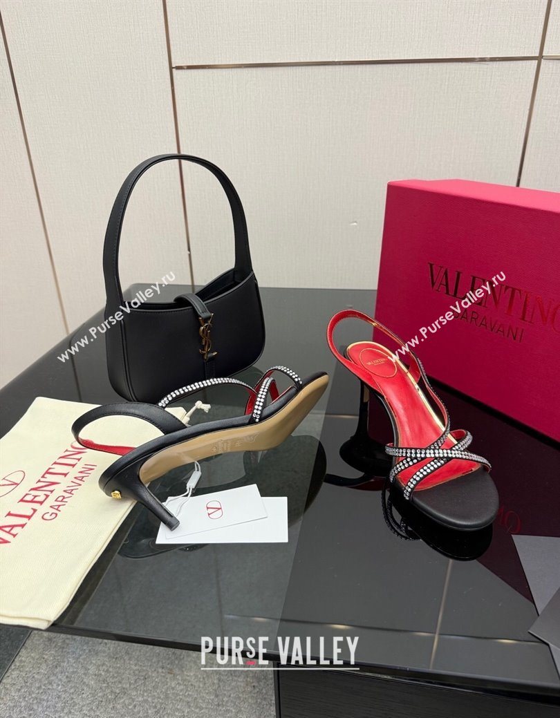 Valentino Calfskin Leather Heel Sandals 5.5cm with Strass Black 2025 VLTN121601 (MD-251216011)