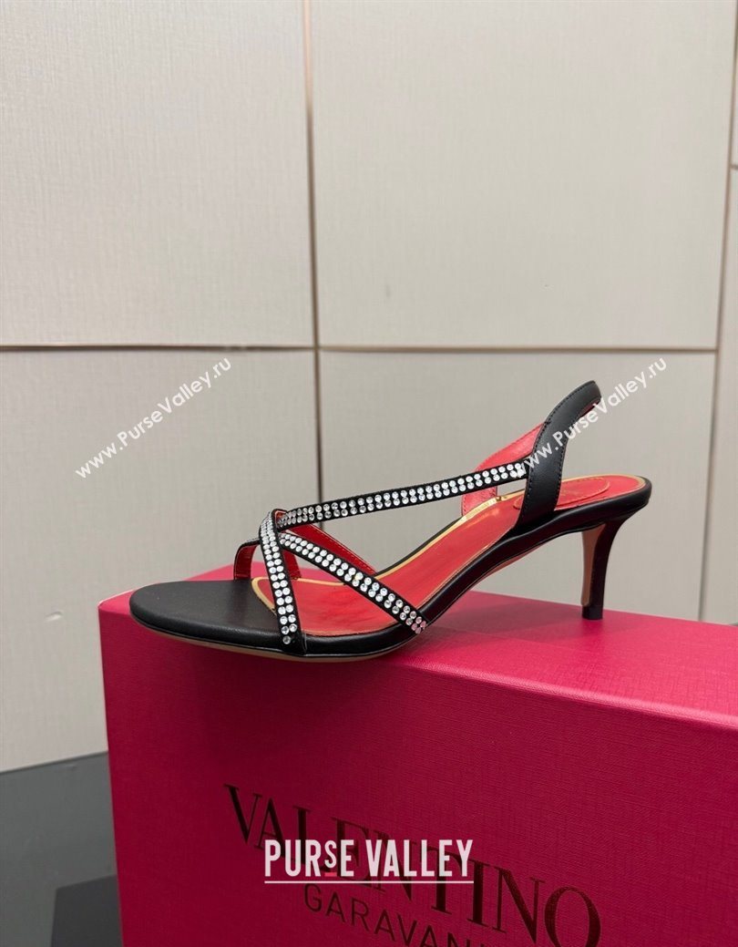 Valentino Calfskin Leather Heel Sandals 5.5cm with Strass Black 2025 VLTN121601 (MD-251216011)