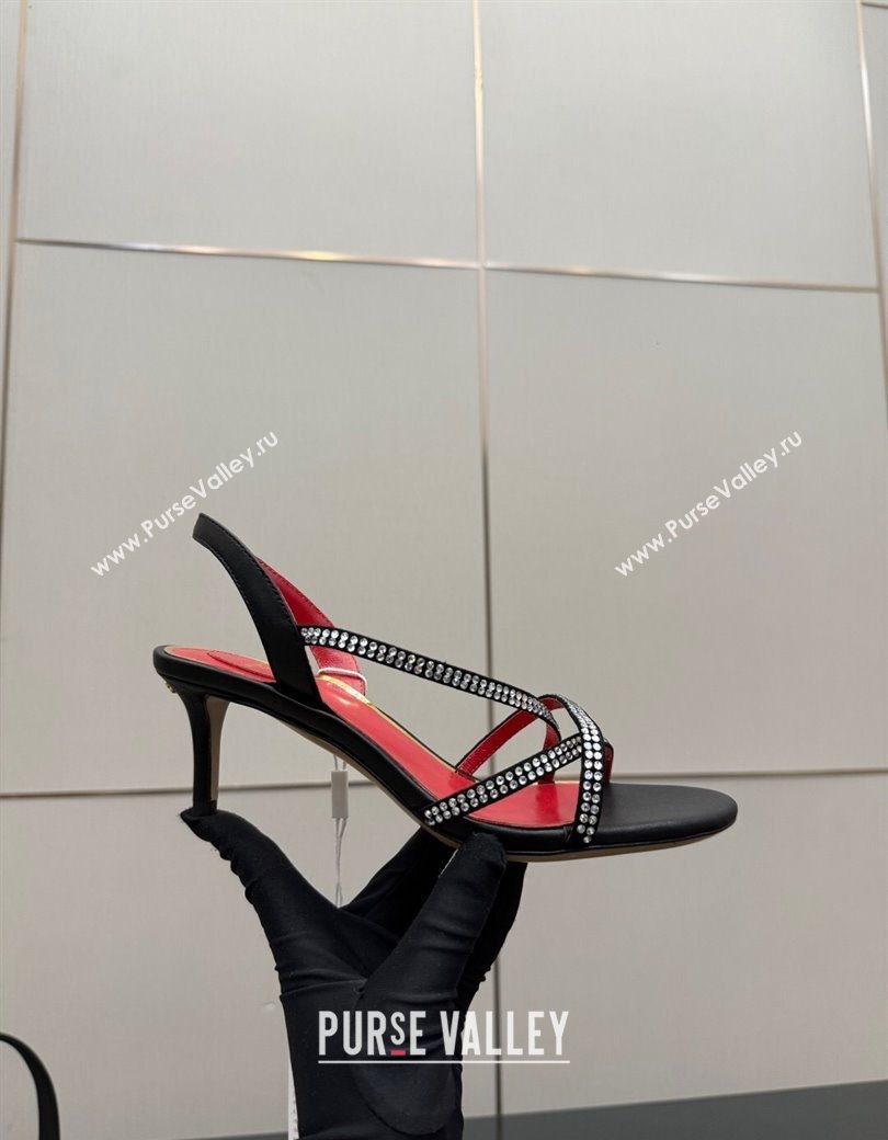 Valentino Calfskin Leather Heel Sandals 5.5cm with Strass Black 2025 VLTN121601 (MD-251216011)