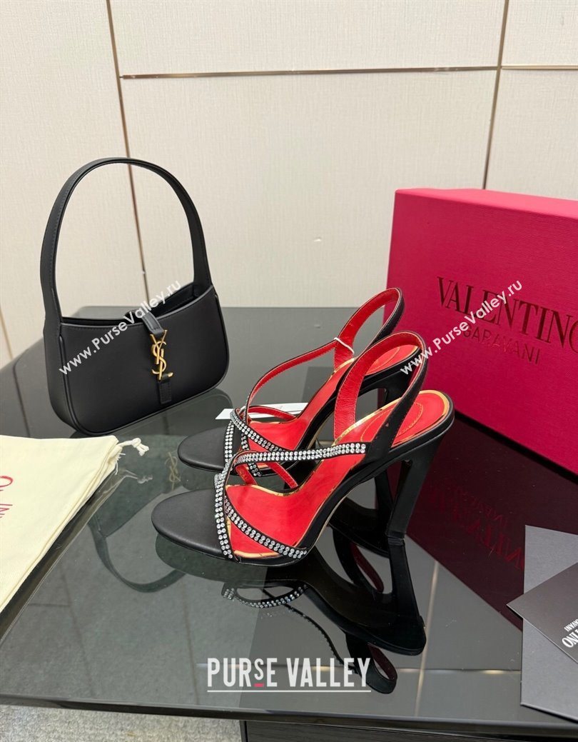 Valentino Calfskin Leather Heel Sandals 10.5cm with Strass Black 2025 VLTN121601 (MD-251216009)