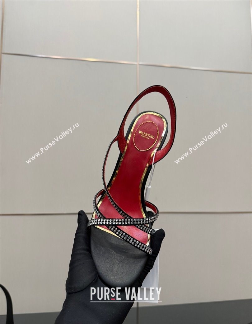 Valentino Calfskin Leather Heel Sandals 5.5cm with Strass Black 2025 VLTN121601 (MD-251216011)