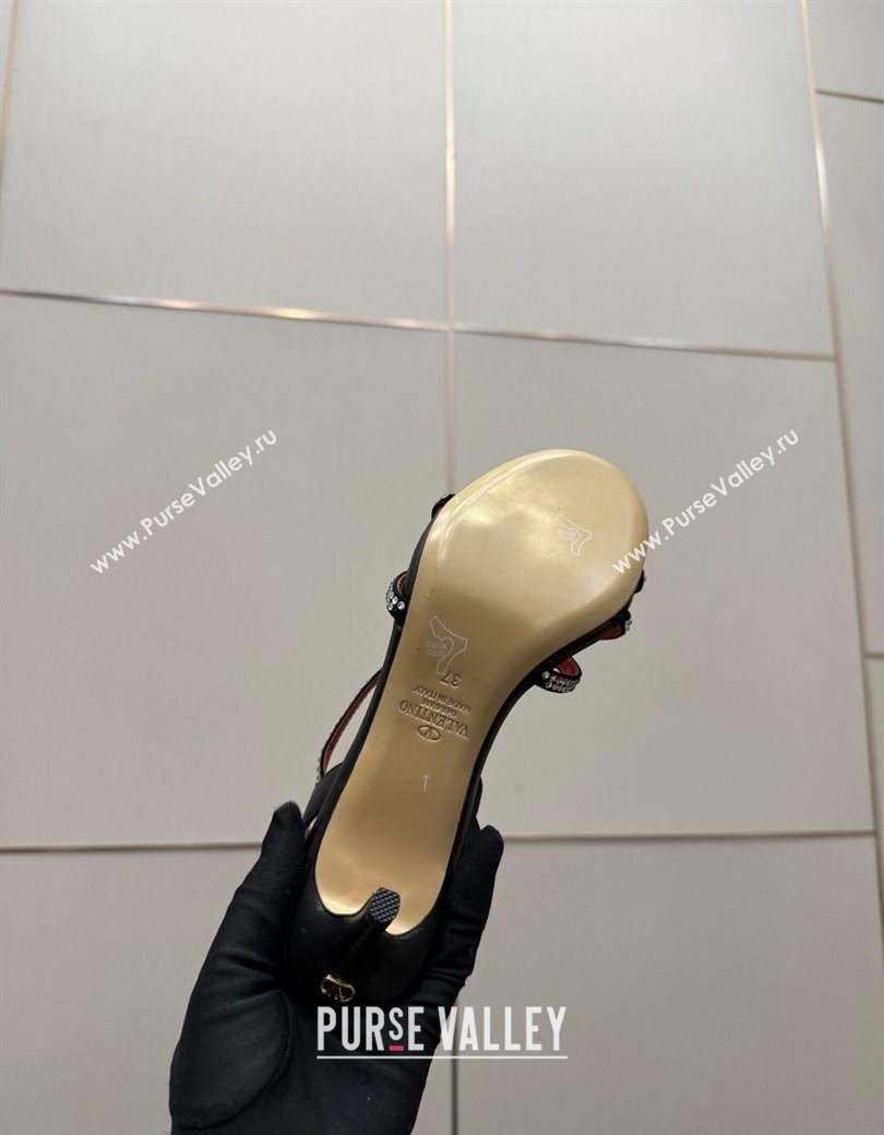 Valentino Calfskin Leather Heel Sandals 5.5cm with Strass Black 2025 VLTN121601 (MD-251216011)