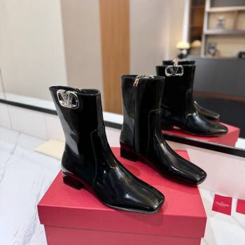 Valentino VLogo Type Heel Ankle Boots 3cm in Patent Leather Black 2025 VLTN121606 (MD-251216041)