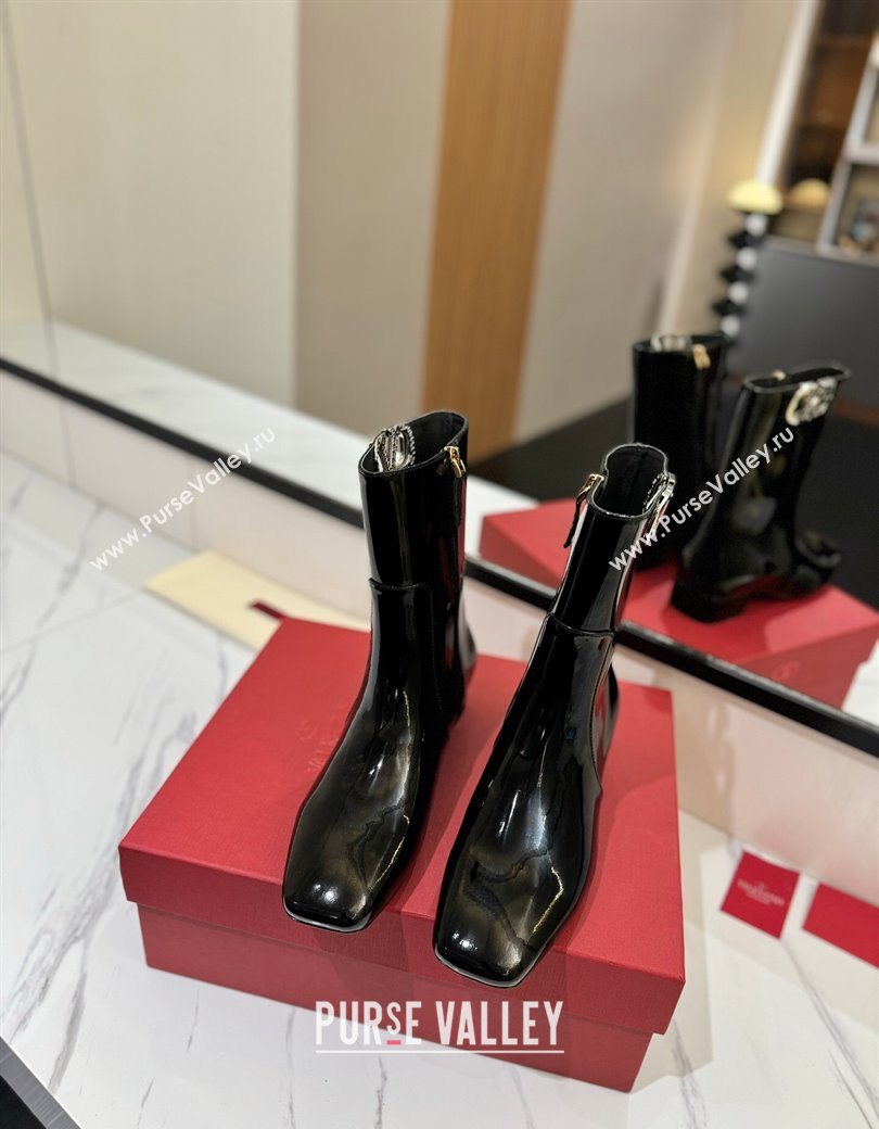 Valentino VLogo Type Heel Ankle Boots 3cm in Patent Leather Black 2025 VLTN121606 (MD-251216041)