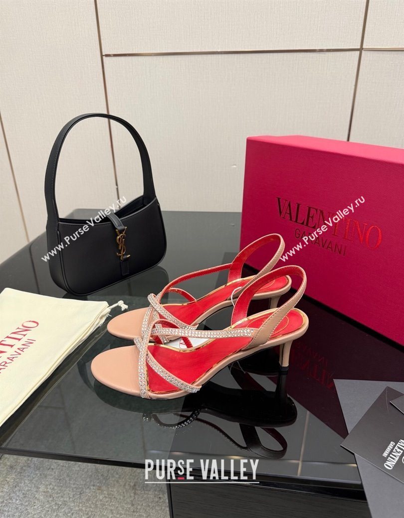 Valentino Calfskin Leather Heel Sandals 5.5cm with Strass Nude 2025 VLTN121601 (MD-251216012)