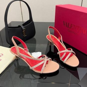 Valentino Calfskin Leather Heel Sandals 5.5cm with Strass Nude 2025 VLTN121601 (MD-251216012)