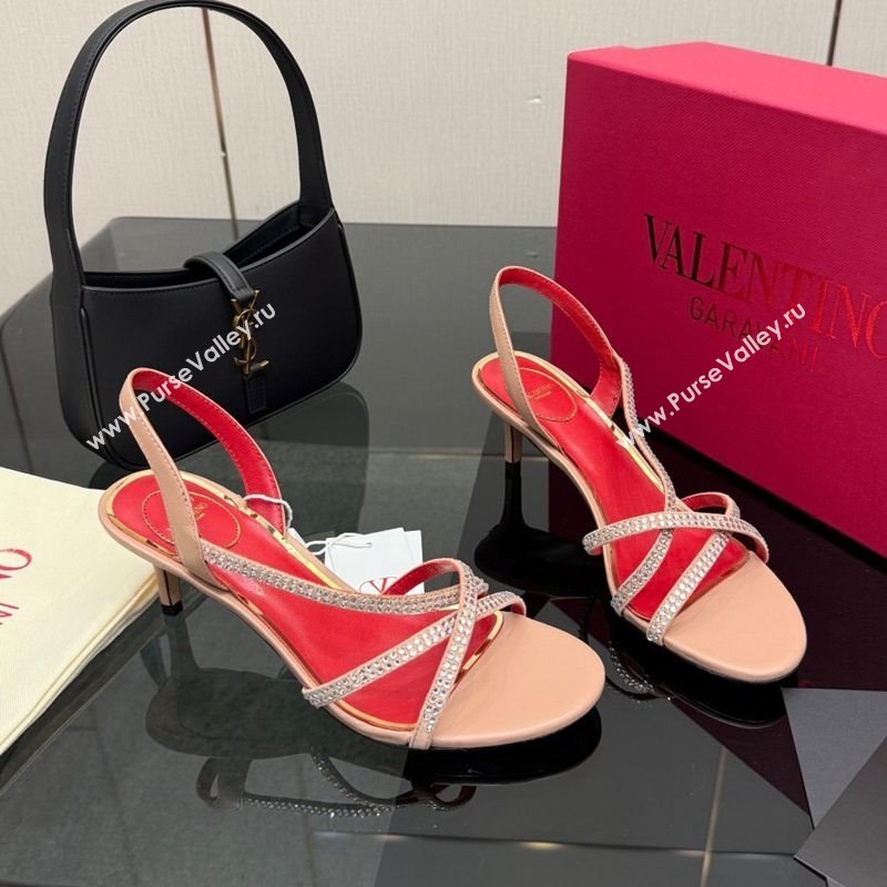 Valentino Calfskin Leather Heel Sandals 5.5cm with Strass Nude 2025 VLTN121601 (MD-251216012)