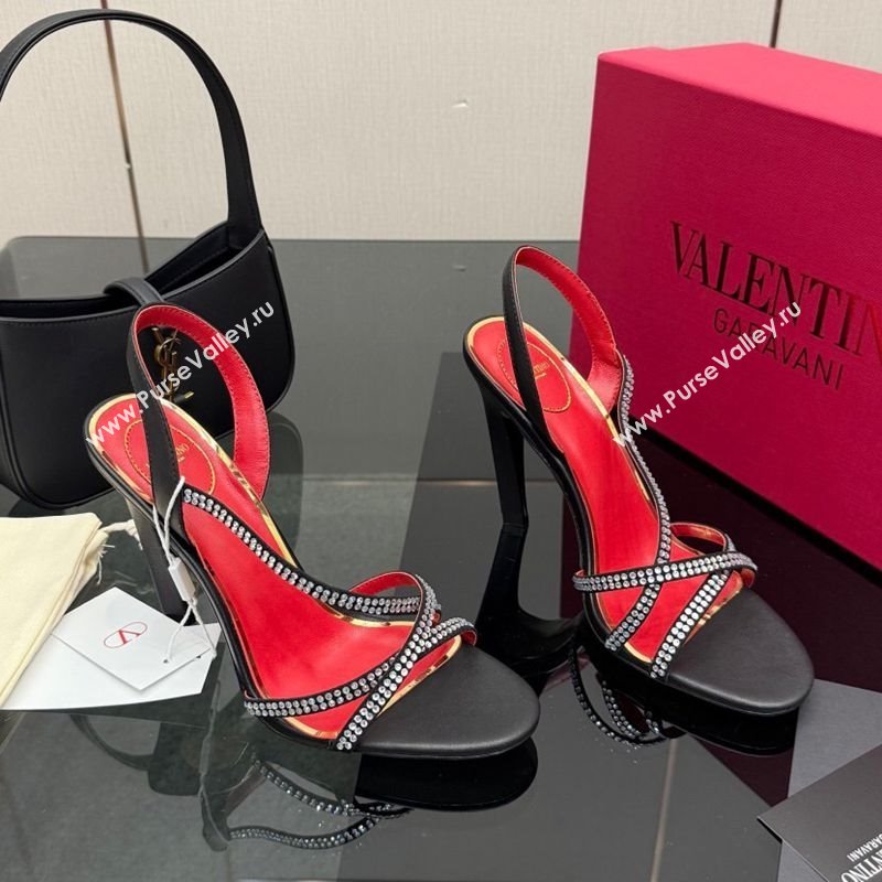 Valentino Calfskin Leather Heel Sandals 10.5cm with Strass Black 2025 VLTN121601 (MD-251216009)