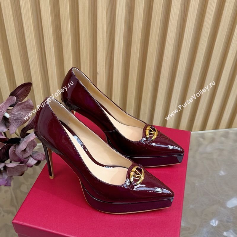 Valentino The Bold Edition VLogo Platform Pumps 11.8cm in Patent Leather Dark Burgundy 2025 VLTN121602 (MD-251216013)