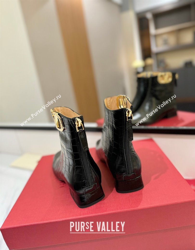 Valentino VLogo Type Heel Ankle Boots 3cm in Stone Embossed Leather Black 2025 VLTN121606 (MD-251216049)