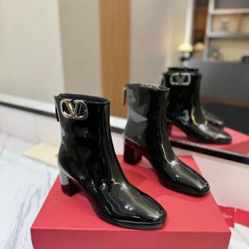 Valentino VLogo Type Heel Ankle Boots 5cm in Glazed Patent Leather Black 2025 VLTN121606 (MD-251216052)