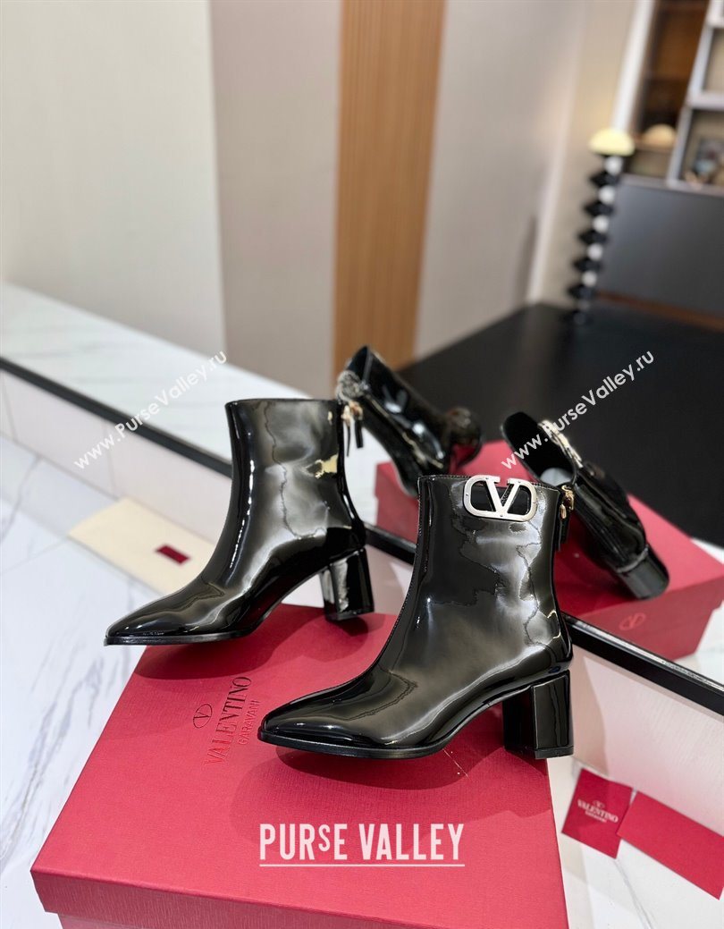 Valentino VLogo Type Heel Ankle Boots 5cm in Glazed Patent Leather Black 2025 VLTN121606 (MD-251216052)