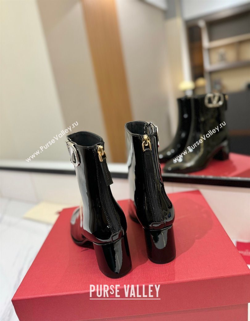 Valentino VLogo Type Heel Ankle Boots 5cm in Glazed Patent Leather Black 2025 VLTN121606 (MD-251216052)