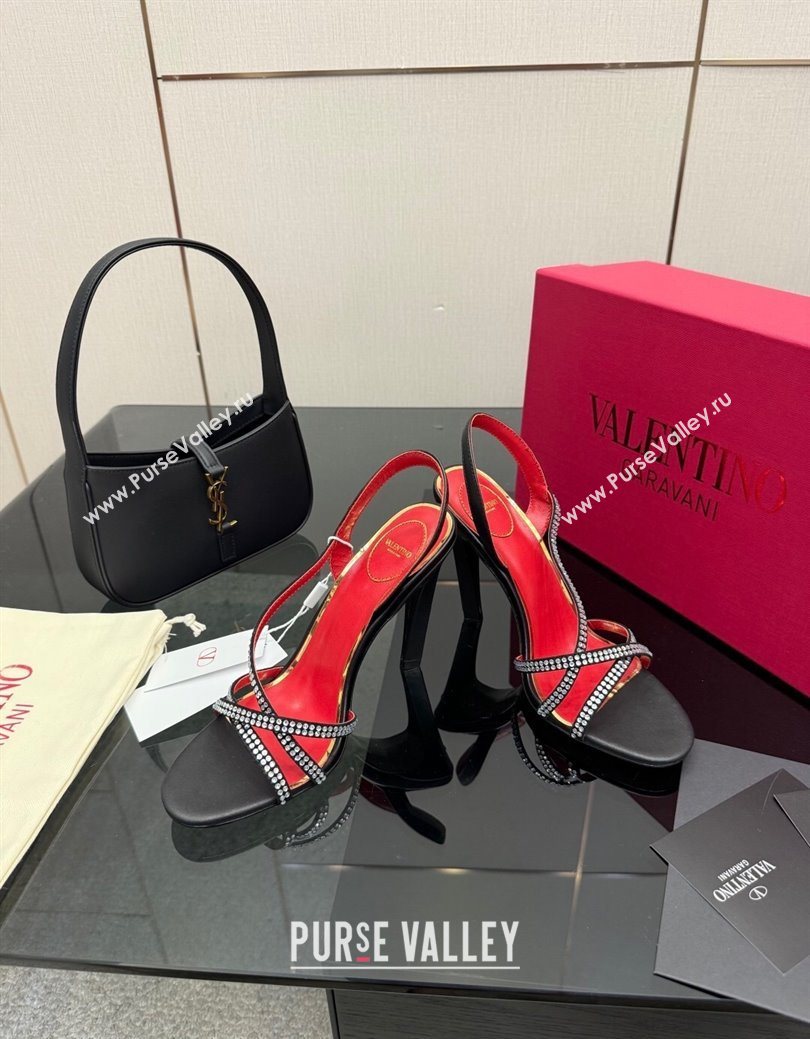 Valentino Calfskin Leather Heel Sandals 10.5cm with Strass Black 2025 VLTN121601 (MD-251216009)
