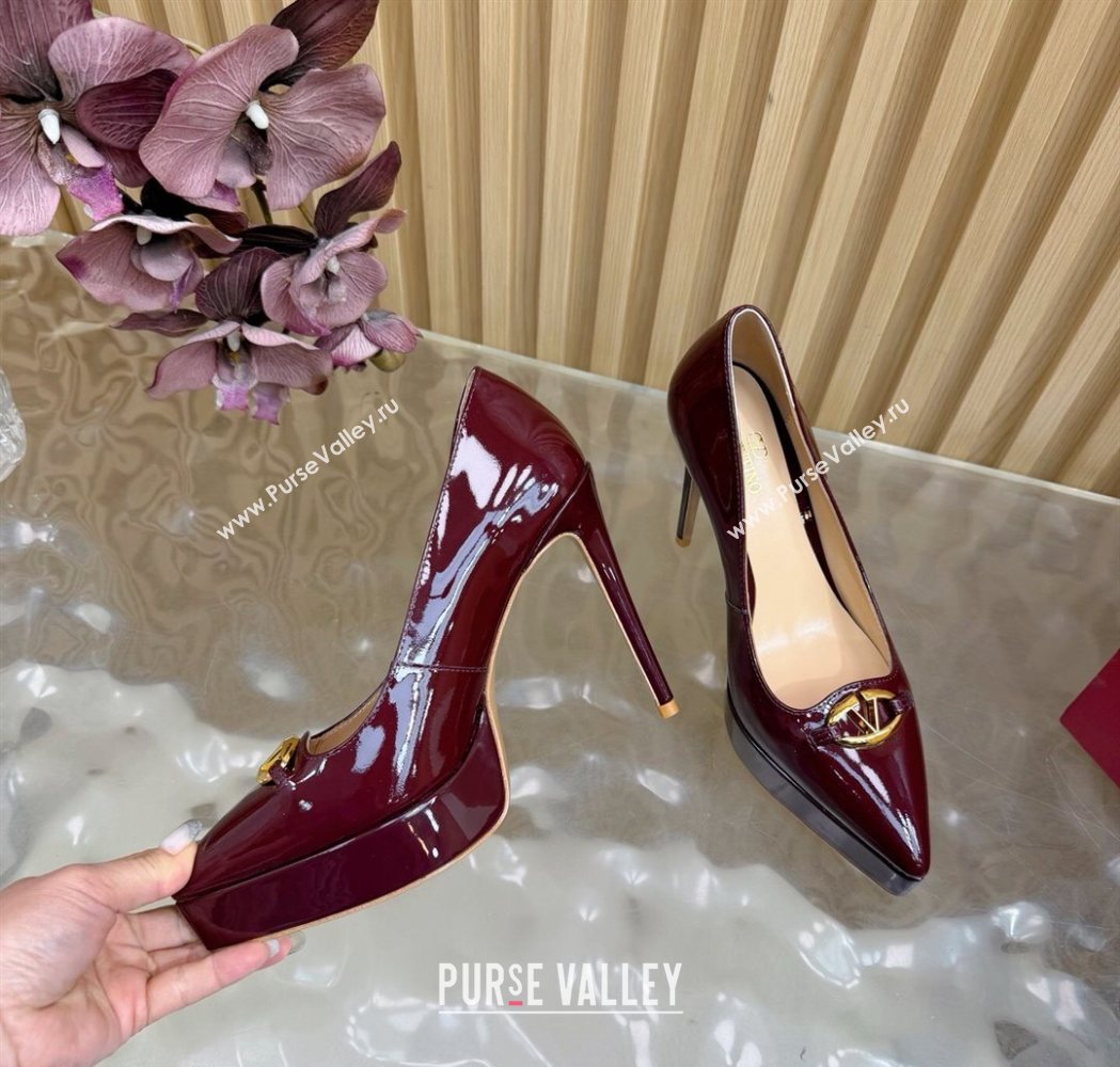 Valentino The Bold Edition VLogo Platform Pumps 11.8cm in Patent Leather Dark Burgundy 2025 VLTN121602 (MD-251216013)