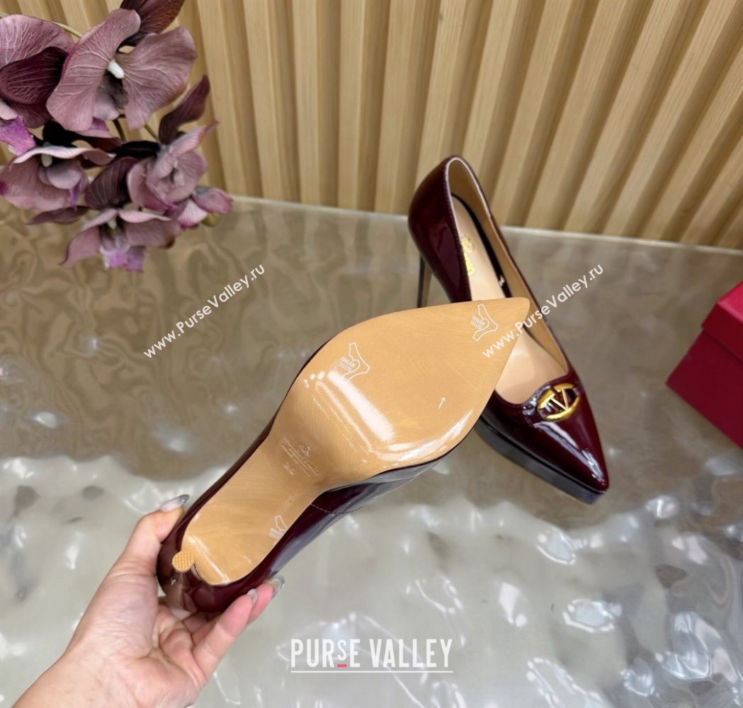 Valentino The Bold Edition VLogo Platform Pumps 11.8cm in Patent Leather Dark Burgundy 2025 VLTN121602 (MD-251216013)