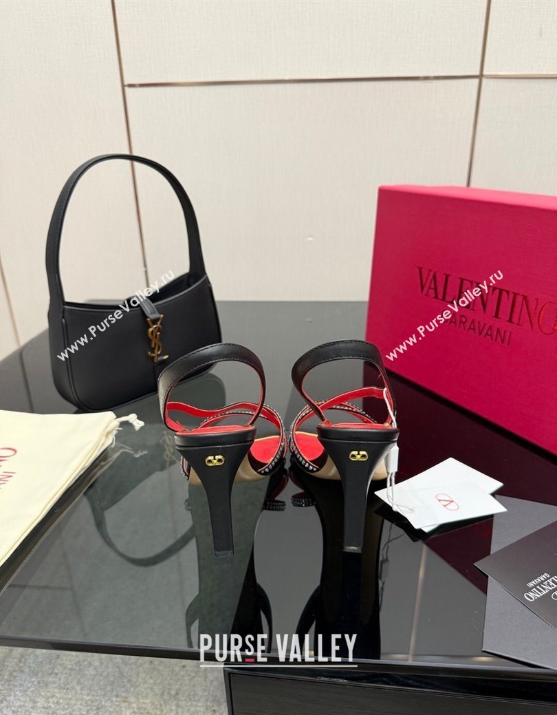 Valentino Calfskin Leather Heel Sandals 10.5cm with Strass Black 2025 VLTN121601 (MD-251216009)