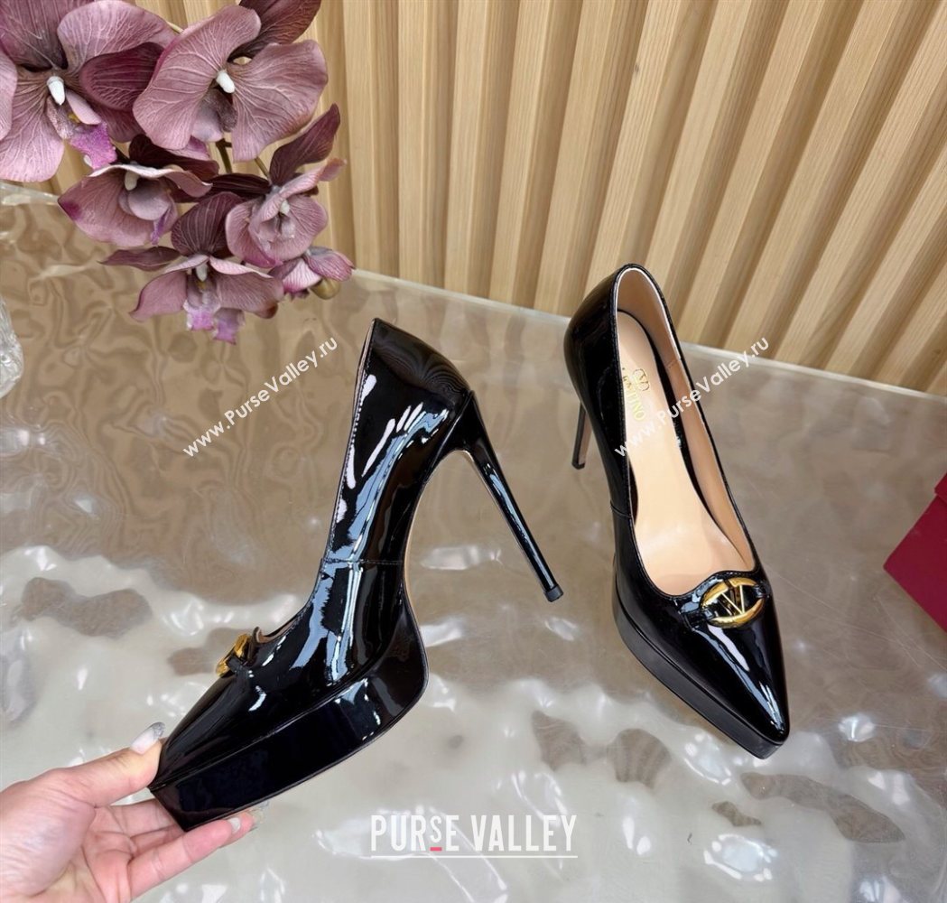 Valentino The Bold Edition VLogo Platform Pumps 11.8cm in Patent Leather Black 2025 VLTN121602 (MD-251216014)