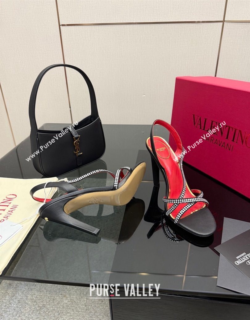Valentino Calfskin Leather Heel Sandals 10.5cm with Strass Black 2025 VLTN121601 (MD-251216009)