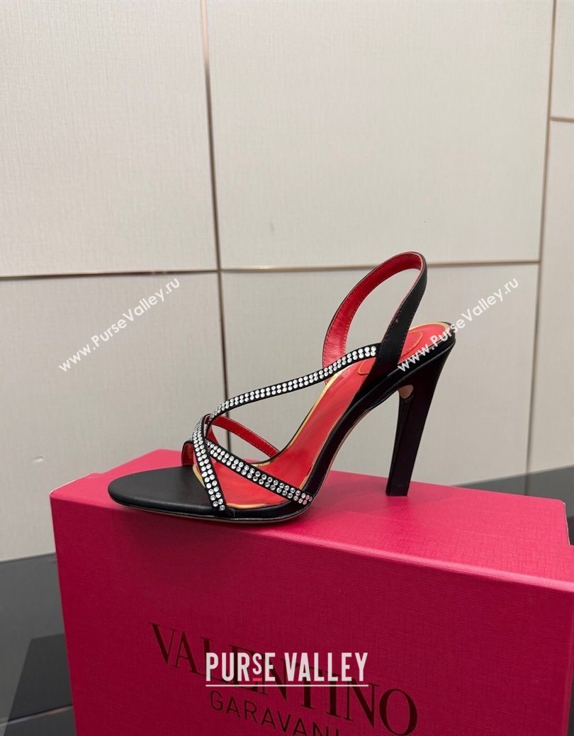Valentino Calfskin Leather Heel Sandals 10.5cm with Strass Black 2025 VLTN121601 (MD-251216009)