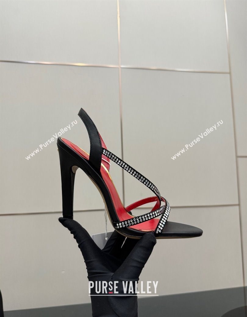 Valentino Calfskin Leather Heel Sandals 10.5cm with Strass Black 2025 VLTN121601 (MD-251216009)