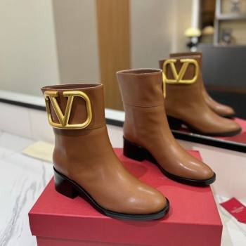 Valentino Maxi-VLogo Heel Ankle Boots 5.5cm in Calfskin Leather Brown 2025 VLTN121603 (MD-251216017)