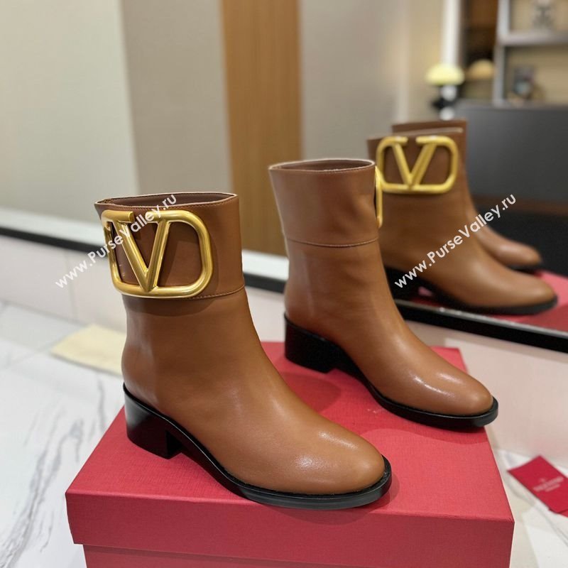 Valentino Maxi-VLogo Heel Ankle Boots 5.5cm in Calfskin Leather Brown 2025 VLTN121603 (MD-251216017)