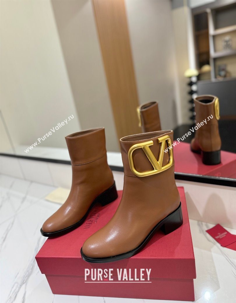 Valentino Maxi-VLogo Heel Ankle Boots 5.5cm in Calfskin Leather Brown 2025 VLTN121603 (MD-251216017)