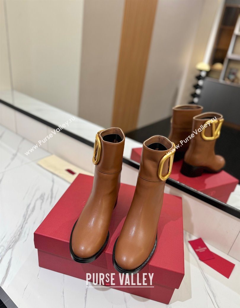 Valentino Maxi-VLogo Heel Ankle Boots 5.5cm in Calfskin Leather Brown 2025 VLTN121603 (MD-251216017)