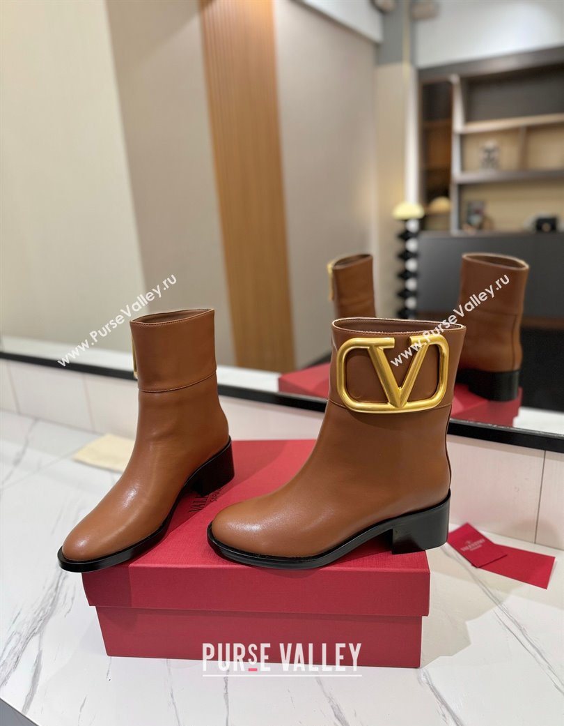 Valentino Maxi-VLogo Heel Ankle Boots 5.5cm in Calfskin Leather Brown 2025 VLTN121603 (MD-251216017)