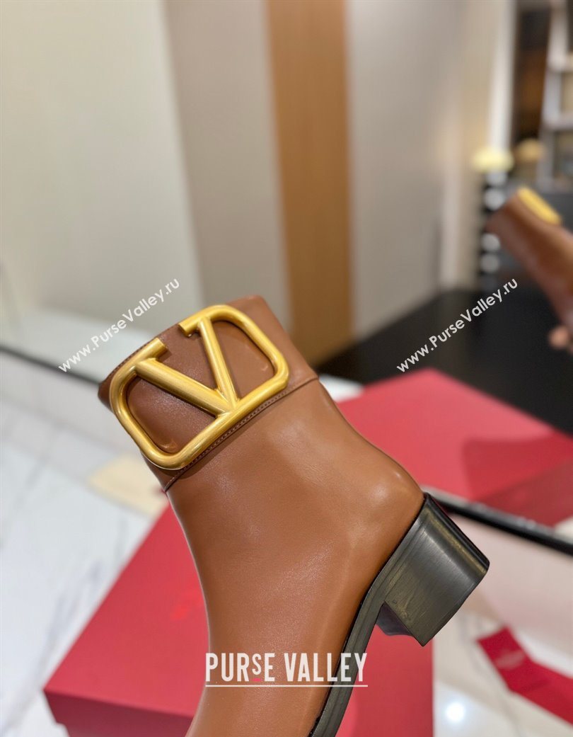 Valentino Maxi-VLogo Heel Ankle Boots 5.5cm in Calfskin Leather Brown 2025 VLTN121603 (MD-251216017)