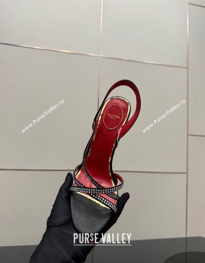 Valentino Calfskin Leather Heel Sandals 10.5cm with Strass Black 2025 VLTN121601 (MD-251216009)