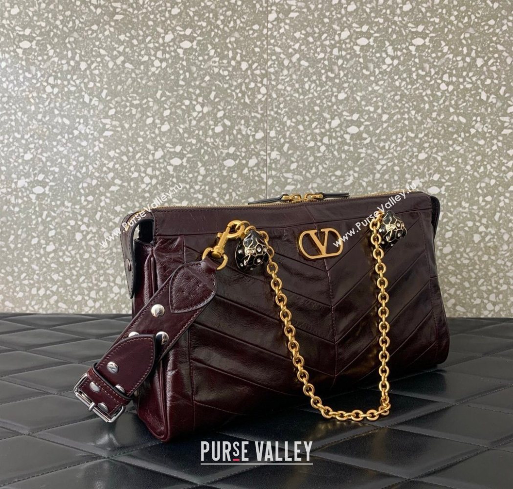 Valentino Panthea HandBag in V Shiny and Matte Nappa Leather Dark Burgundy 2026 0070 (LKF-260120009)
