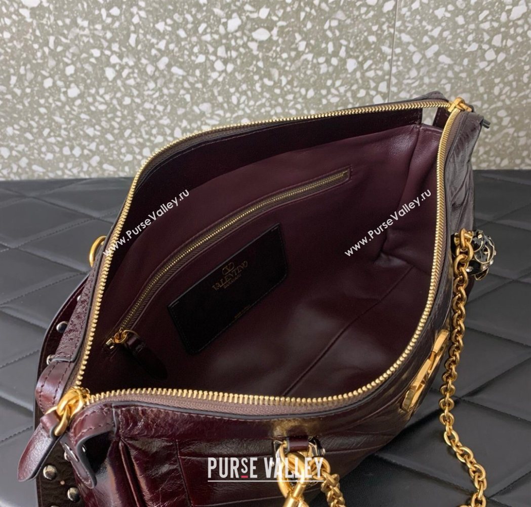 Valentino Panthea HandBag in V Shiny and Matte Nappa Leather Dark Burgundy 2026 0070 (LKF-260120009)