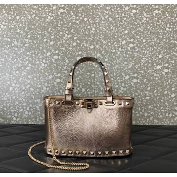 Valentino Rockstud Mini Shopping Bag In Metallic Grainy Calfskin Leather Rose Gold 2025 0366S (LKF-260120022)