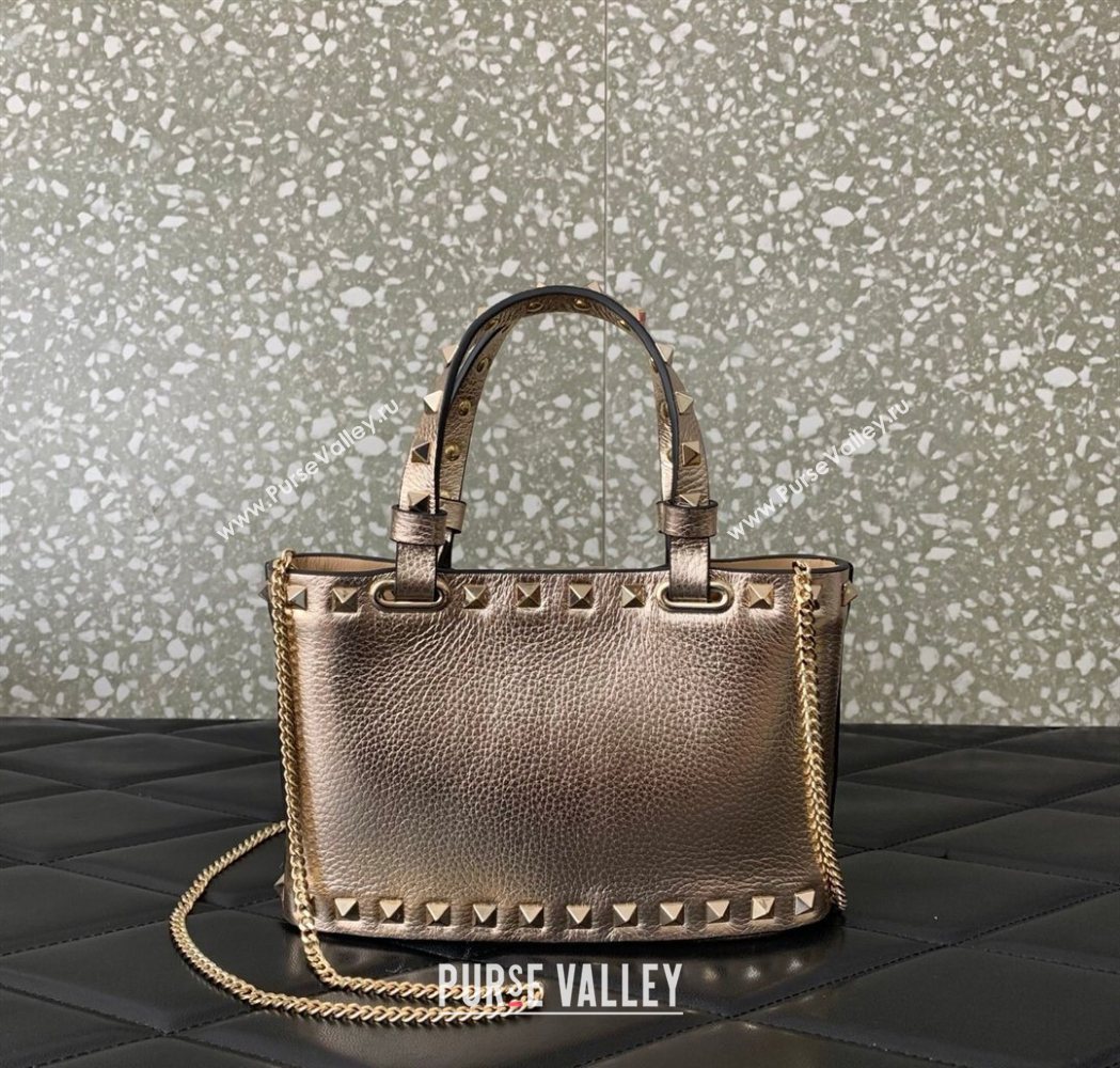 Valentino Rockstud Mini Shopping Bag In Metallic Grainy Calfskin Leather Rose Gold 2025 0366S (LKF-260120022)
