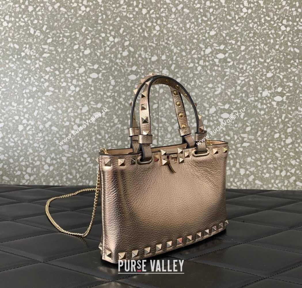 Valentino Rockstud Mini Shopping Bag In Metallic Grainy Calfskin Leather Rose Gold 2025 0366S (LKF-260120022)