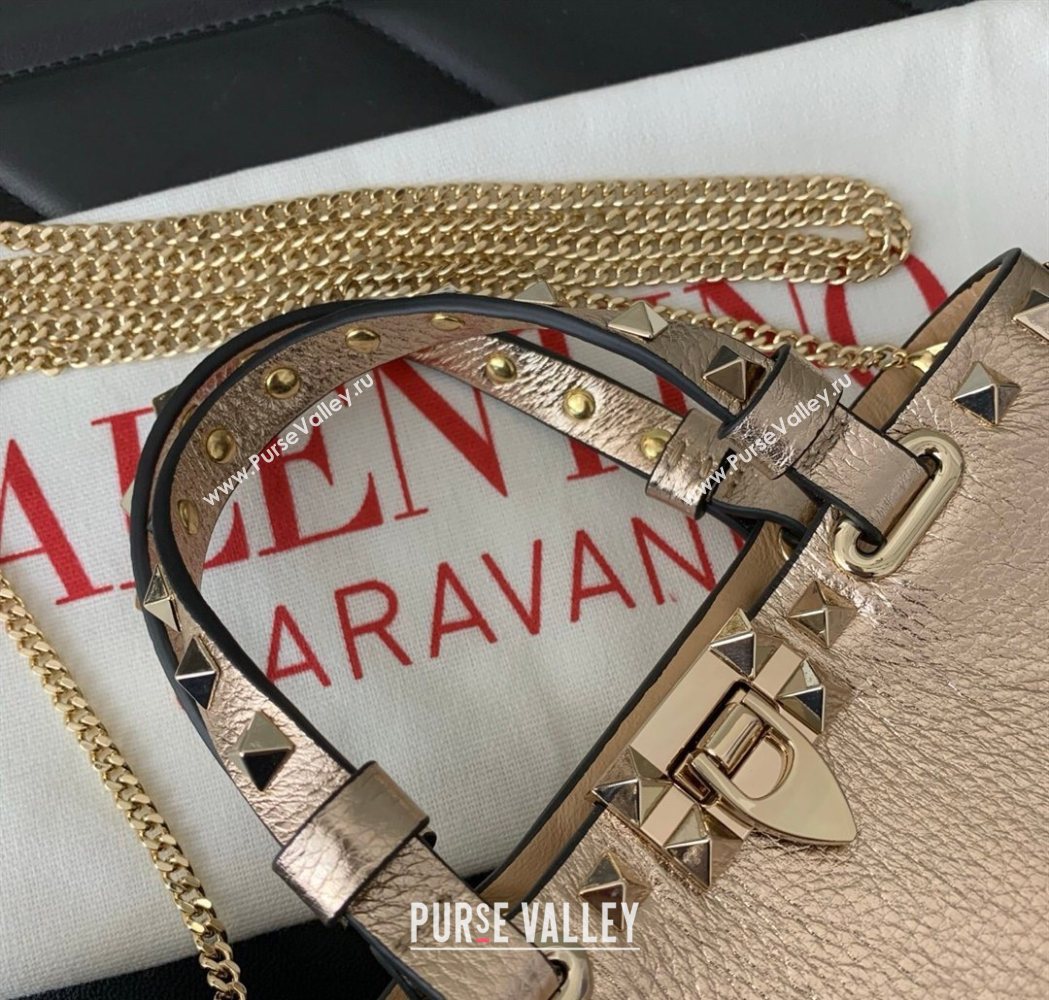 Valentino Rockstud Mini Shopping Bag In Metallic Grainy Calfskin Leather Rose Gold 2025 0366S (LKF-260120022)