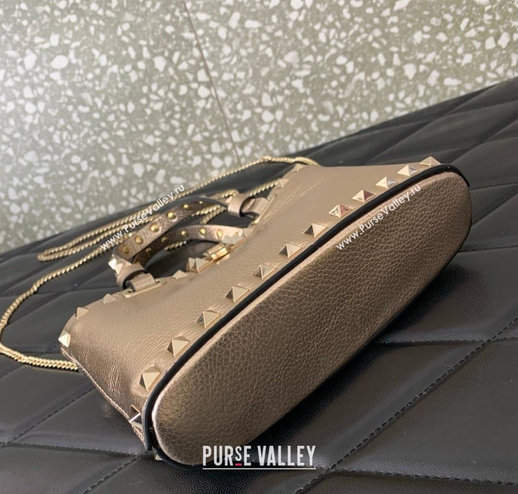 Valentino Rockstud Mini Shopping Bag In Metallic Grainy Calfskin Leather Rose Gold 2025 0366S (LKF-260120022)