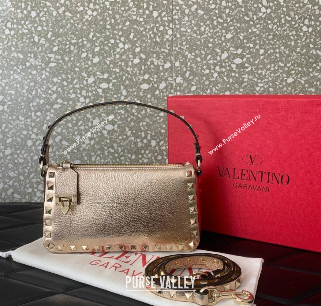 Valentino Small Rockstud Crossbody Bag in Metallic Grainy Calfskin Rose Gold 2025 VLTN0311 (LKF-260120023)