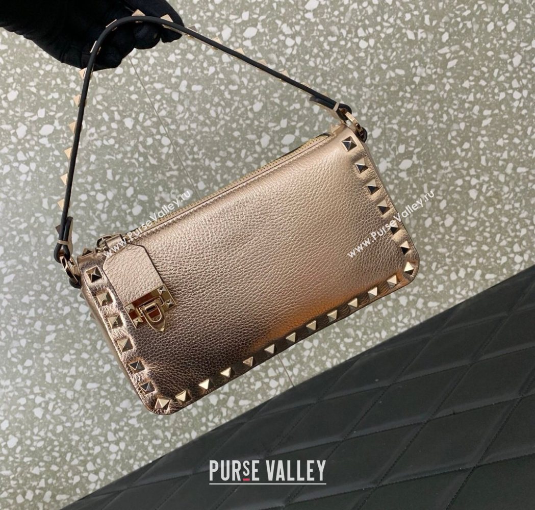 Valentino Small Rockstud Crossbody Bag in Metallic Grainy Calfskin Rose Gold 2025 VLTN0311 (LKF-260120023)