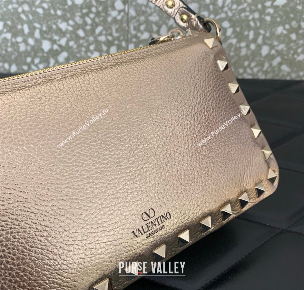 Valentino Small Rockstud Crossbody Bag in Metallic Grainy Calfskin Rose Gold 2025 VLTN0311 (LKF-260120023)