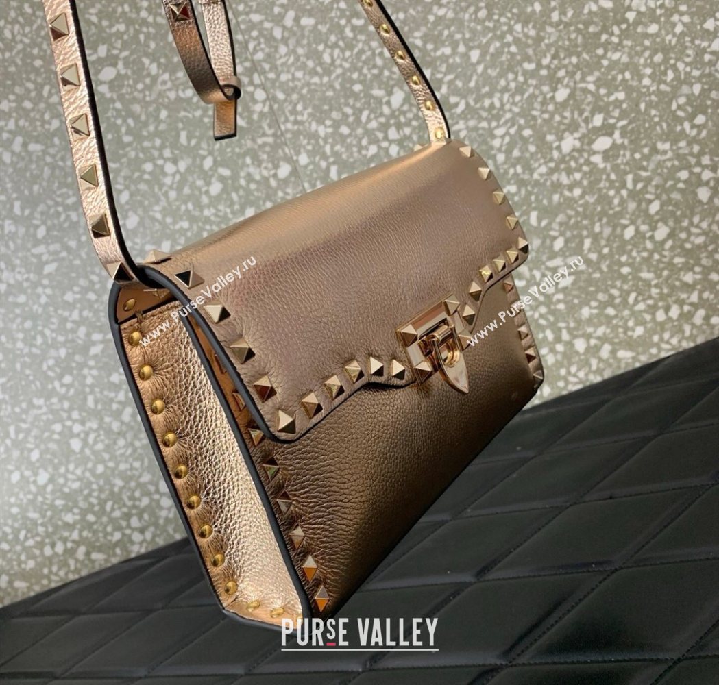 Valentino Small Rockstud Metallic Grainy Calfskin Crossbody bag Rose Gold 2025 VLTN0322 (LKF-260120024)