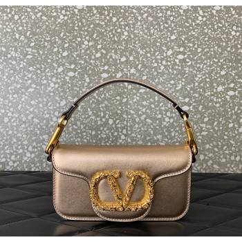 Valentino Loco Small Shoulder Bag in Laminated Calfskin with Jewel Logo Rose Gold 2025 5061 (LKF-260120025)